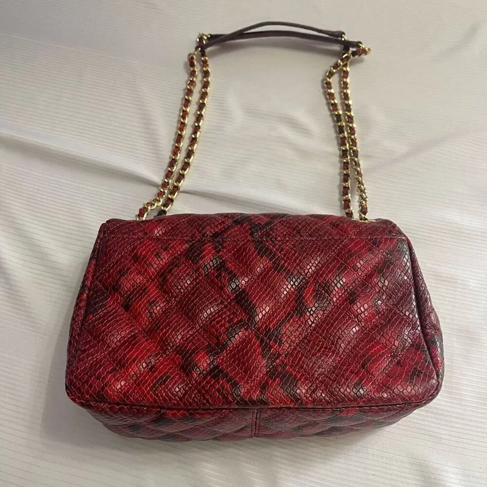 Michael Kors Sloan Red Leather Snakeskin Print Purse